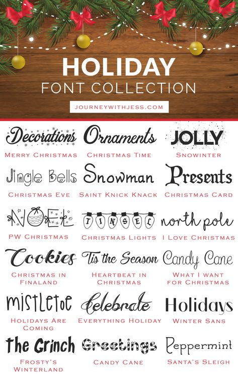 Free Font Collection: Holiday Fonts — Journey With Jess | Inspiration for your Creative Side Nightmare Before Christmas Font, Police Font, Christmas Fonts Alphabet, Canva Christmas, Alphabet Christmas, Fonts Cricut, Fonts Canva, Christmas Fonts Free, Fonts Cursive