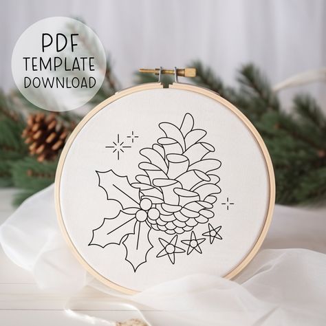 Pinecone Embroidery Pattern, Festive Embroidery Pattern, Embroidery Christmas Pattern Christmas Holidays Embroidery Pattern Christmas Design Pinecone Embroidery, Free Christmas Embroidery Patterns, Holiday Embroidery Patterns, Festive Embroidery, Embroidery Guide, Holiday Embroidery, Basic Embroidery, Christmas Embroidery Patterns, Pattern Template