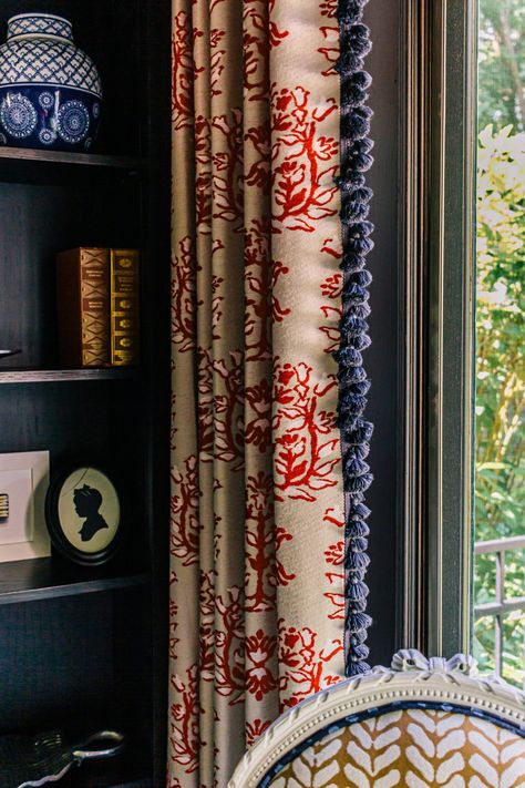 Take The Drapes! How We Repurposed Window Treatments From One Home To Another | Cedar & Rush Custom Drapes Living Room, How To Choose Curtains, Adding Length To Curtains, Patterned Drapes, Repurposed Window, Drapery Ideas, Curtains And Pelmets, Drapery Treatments, Outdoor Drapery