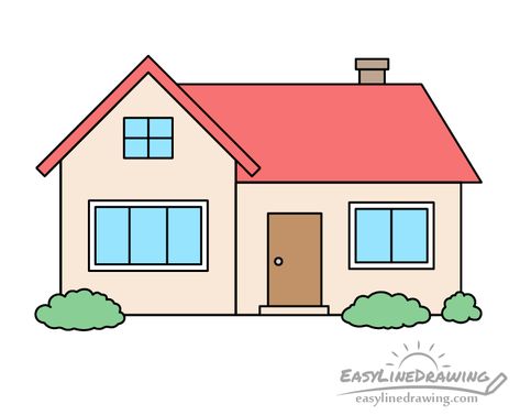 Simple House Design Drawing, Cute House Drawing, Cabin Drawing, House Drawing Easy, Simple House Drawing, House Drawing For Kids, House Design Drawing, House Cartoon, Images Kawaii