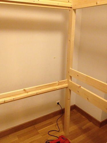 Mydal bunk bed hack: added height, shelf and Malm drawers - IKEA Hackers Mydal Bunk Bed Hack, Ikea Mydal Bunk Bed Hack, Ikea Mydal Bunk Bed, Mydal Bunk Bed, Ikea Bunk Bed Hack, Bunk Bed Hacks, Ikea Mydal, Bunk Bed Shelf, Ikea Bunk Bed