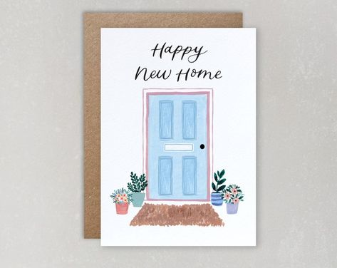 Happy New House Card, Watercolor Housewarming Card, Housewarming Cards Diy, New Home Watercolor Card, New House Cards Handmade, New Home Card Ideas, New Home Drawing, House Warming Cards, New Home Cards Handmade