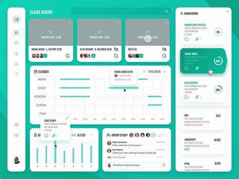 CLASS DASHBOARD 👉 Nowadays more than ever people are taking online courses and Universities or schools do their classes online using different software. This is my approach to a Class Room Dashboard. Class Room, Class Schedule, Dashboard Design, A Class, Online Classes, Ui Design, Online Courses, Makeup Brushes, Software