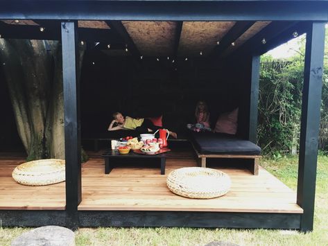 Her til aften har vi indviet vores smukke smukke, synes vi i hvert fald selv, shelter som Jesper har bygget. Jeg har været lidt tilbøjelig til at sige Summer House Inspiration, Shed Tiny House, Backyard House, Shed Homes, Deck Garden, She Shed, Orzo, Outdoor Rooms, Outdoor Lounge