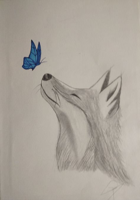 Drawings Of Foxes, Easy Fox Drawing, Fox Drawing Sketches, Fox Drawing Easy, Wolf Drawing Easy, Paintings Flowers, Notebook Sketches, Doodles Ideas, Rabbit Drawing