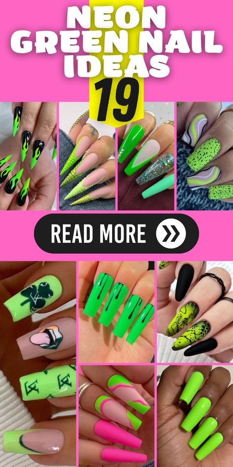 Elegant Neon Green Nails with White Accents: Achieve elegance with a touch of neon green and white accents on your nails. Explore the beauty of oval, almond, or ballerina shapes that perfectly complement this design. Elevate your style with this harmonious color combination and showcase your sophisticated side. Neon Green Nails With Rhinestones, Green Nails With Rhinestones, Black And Green Nails Designs, Black And Neon Green Nails, Neon Green Nail Ideas, Neon Green Nail Designs, Neon Green Nails Design, Green French Tips, Green Nail Ideas