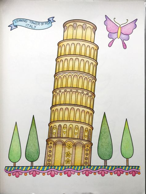 Pisa Tower Drawing, Draw Buildings, Basic Drawing For Kids, Pizza Drawing, Pisa Tower, Alphabet Words, Abc Printables, Tower Of Pisa, Pisa Italy