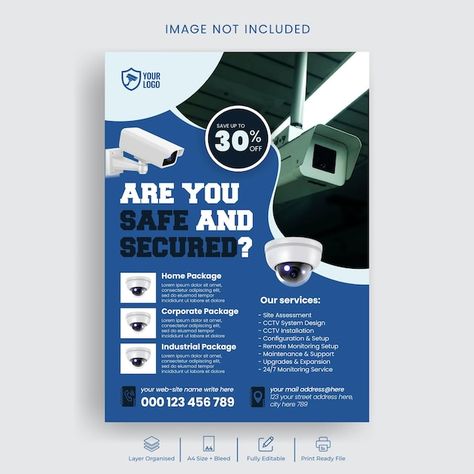 Vector cctv and security company print f... | Premium Vector #Freepik #vector Cctv Camera Installation, Security Company, Poster Template Design, Social Media Advertising Design, Logo Psd, Security Companies, Technology Icon, Card Banner, Poster Invitation