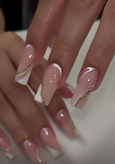 White Nails Aesthetic Vintage, Miss Universe Nails, Formal Nails Classy White, Homecoming Nails Coffin, Classy Baddie Nails Short, Simple Classy Baddie Nails, Nee Years Nails, Classy Graduation Nails, Girly Acrylic Nails