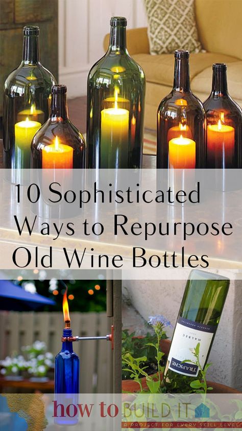 10 Sophisticated Wine Bottle Crafts | How To Build It Reuse Wine Bottles, Repurposed Wine Bottles, Wine Bottle Project, Bottles Diy, Bottle Lamps, Old Wine Bottles, Recycled Wine Bottles, Empty Wine Bottles, Wine Bottle Candles