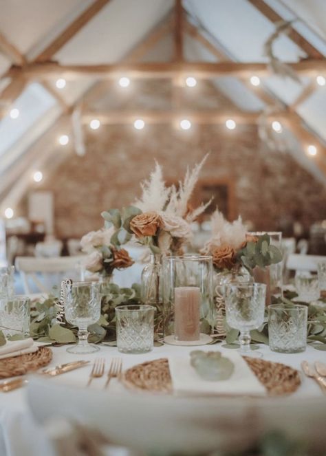 Simple Boho Wedding Table, Boho Table Decorations Wedding, Taupe Wedding Table Decor, Moss And Blush Wedding Table, Table Runner Alternatives, Rustic Green And Beige Neutral Wedding, Sea Foam Wedding Colors, Olive And Peach Wedding, Rustic Modern Wedding Venues