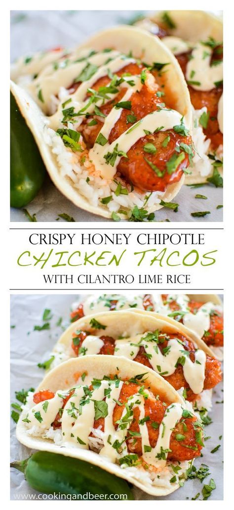 Honey Chipotle Chicken Tacos, Chipotle Chicken Tacos, Honey Chipotle Chicken, Honey Chipotle, Lime Rice, Cilantro Lime Rice, Chipotle Chicken, Chicken Tacos, Idee Pasto Sano