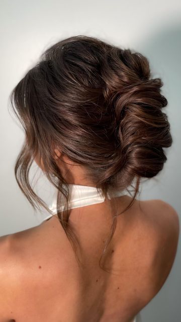 Open Back Bridesmaid Dress Hairstyles, Soft Bridal Hair Updo, Bridesmaid Hair Updo High Neck Dress, Bridesmaid Hairstyle Updo, High Neck Wedding Hairstyles, Wedding Updos For Medium Hair Brown, Wedding Hairstyles High Neck Dress, French Twist Updo Brown Hair, High Neck Updo Hairstyles