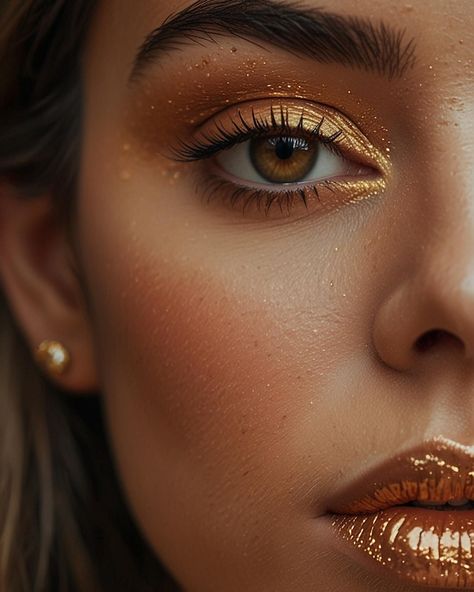 Gold Goddess Makeup, Goddess Costume Makeup, Golden Makeup Look, Golden Hour Makeup, Gold Wedding Makeup, Stunning Makeup Looks, Disco Makeup, Bronze Makeup Look, Golden Eye Makeup