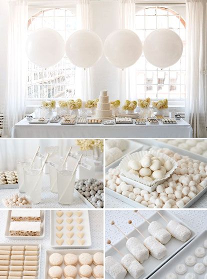 White Dessert Tables, White Desserts, White Bridal Shower, Tafel Decor, Elegant Bridal Shower, Wedding Dessert Table, Bridal Shower Brunch, Dessert Tables, Dessert Buffet