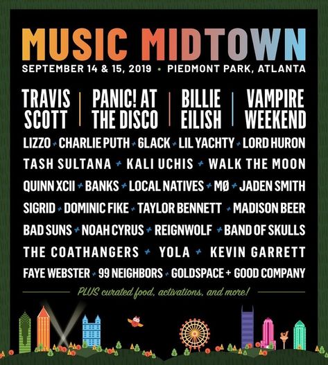 Festival Lineup, Music Midtown, Tash Sultana, Walk The Moon, Lord Huron, Piedmont Park, Band Rock, Lil Yachty, Collage Wall