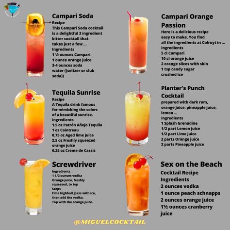 Mixed Drinks Alcohol Recipes, Bartender Drinks Recipes, Campari And Soda, Bartender Drinks, Pretty Alcoholic Drinks, Alcholic Drinks, Cocktail Drinks Alcoholic, Orange Cocktails, Cocktail Bitters