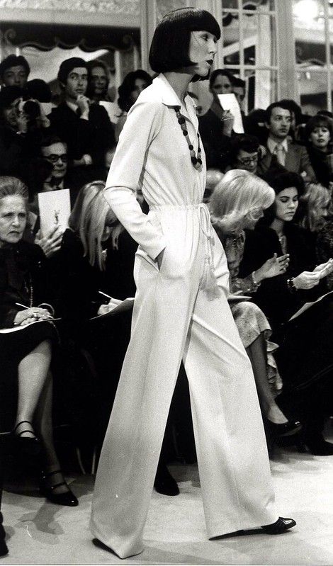 Ivory silk-jersey jumpsuit by Yves Saint Laurent, 1973 | Flickr 1970s Glam, Yves Saint Laurent Couture, Woman In Suit, Ysl Saint Laurent, Jersey Jumpsuit, Vintage Ysl, French Fashion Designers, Ivory Silk, Saint Laurent Paris