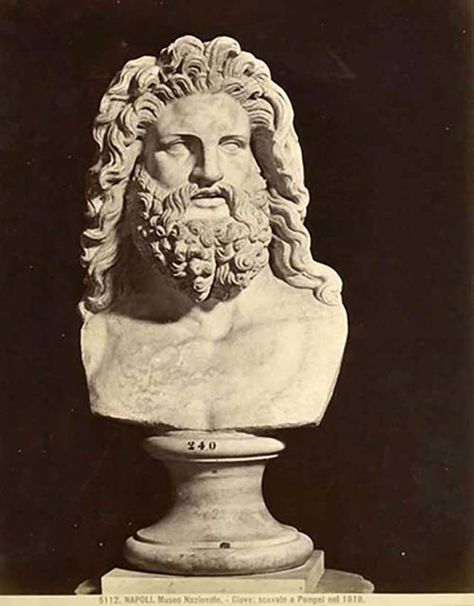 VII.8.1 Pompeii. Photo by Brogi, no. 5112. Head of Jupiter, found in 1818. Now in Naples Archaeological Museum. Photo courtesy of Rick Bauer. Archaeology, Roman Empire, Tumblr, Painting & Drawing, Pompeii, Ancient Greek Art, Lord Shiva Painting, Greek Art, Ancient Rome