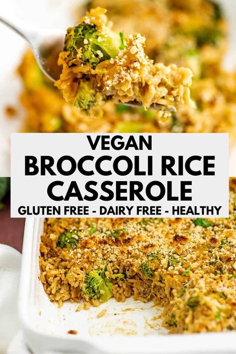 Vegan Broccoli Rice Casserole - Vegan, Dairy Free, Gluten Free, Meal Prep - this creamy broccoli casserole is easy to make, ready in under 30 minutes and a great use for leftover rice. This healthy recipe is budget friendly and the thick, creamy, cheesy sauce is made without soup! Dairy Free Comfort Food, Vegan Broccoli Casserole, Creamy Broccoli Casserole, Cheesy Rice Casserole, Leftover Rice Recipes, Cheesy Broccoli Rice, Gluten Free Meal Prep, Vegan Broccoli, Cheesy Rice