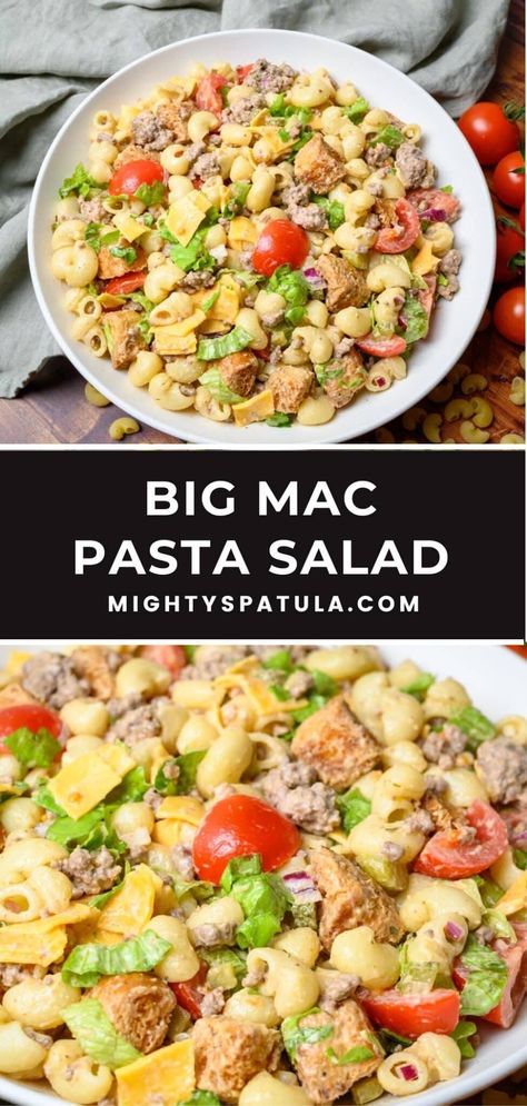 Big Mac Pasta Salad – Mighty Spatula Big Mac Pasta Salad, Mac Pasta Salad, Big Mac Pasta, Mac Salad Recipe, Creamy Pasta Salad, Creamy Pasta Salads, Big Mac Salad, Mac Salad, Small Pasta