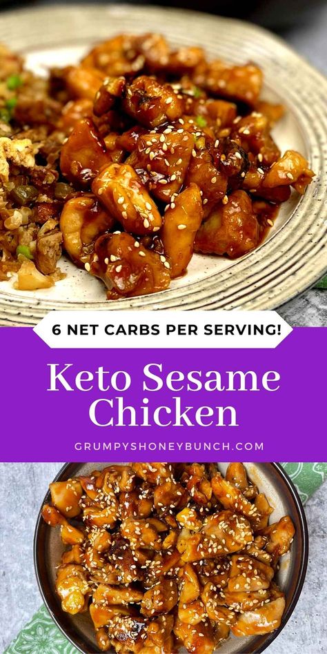 Keto Sesame Chicken, Keto Chinese Food, Sesame Chicken Recipe, Low Carb Low Fat Recipes, Low Carb Chicken Recipes, Sesame Sauce, Sesame Chicken, Low Carb Eating, Bariatric Recipes