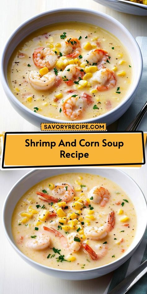 Corn Soup Recipes Easy, Crab And Corn Soup, Shrimp And Corn Soup, Shrimp Soup Recipes, Seafood Dinner Ideas, Shrimp And Corn, Corn Soup Recipes, Flavorful Shrimp, Creamy Shrimp