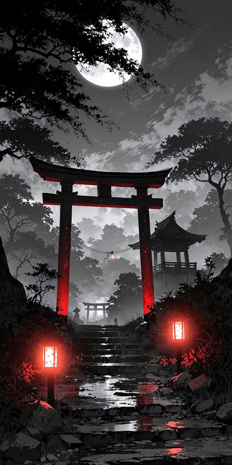 Cute Wallpapers Dark Aesthetic, Japan Scenery Wallpaper, Phone Wallpaper Japan, Asthetic Picture Wallpaper Iphone, Japanese Wallpaper 4k, Torii Gate Illustration, Dark Japanese Aesthetic Wallpaper, Clean Phone Wallpaper, 12k Wallpaper