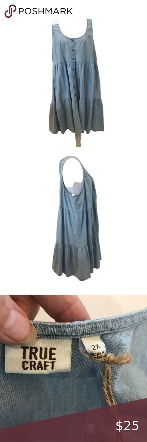 True Craft Size 2 X chambray sleeveless tiered dress. Summer Beachy casual NWT Sleeveless Pullover, Chambray Dress, Dress Midi, Tiered Dress, Dress Summer, Chambray, Pullover Styling, Midi Length, Size 2