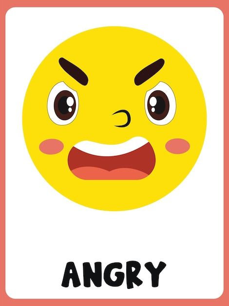 Angry face clipart flashcard | Premium Vector #Freepik #vector #angry-emoji #feelings #emotions #emoji-day Different Kinds Of Emotions, Preschool Emotions Printable, Emoji Emotions Faces, Happy Emotions Art, Different Emotions Faces, Angry Mouth Drawing, Feelings And Emotions Preschool, Happy Emoji Faces, Feeling Emoji