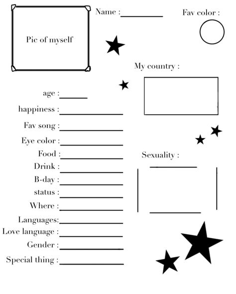 About Myself Template, Introducing Myself Ideas, Quote Template Design, About Me Template, Funny Charts, Character Sheet Template, Adventure Time Girls, Essay Tips, Bullet Journal Mood Tracker Ideas