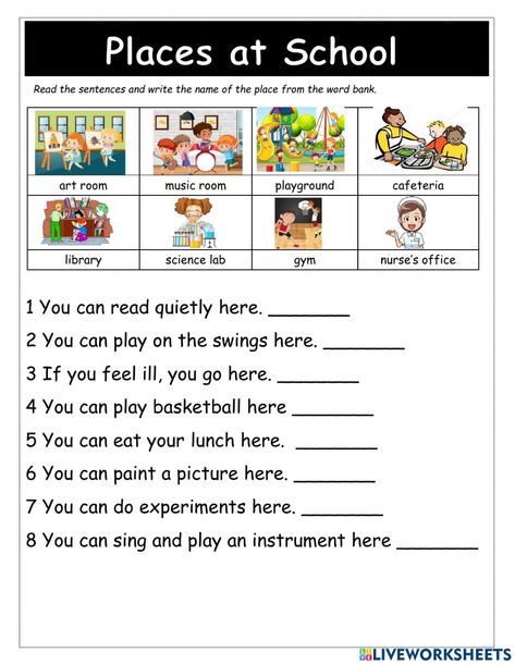 Primary 2 English Worksheet, My School Worksheets For Kids, My School Worksheet, Place Worksheet, Primary School Activities, English Primary School, School Exercise, Kids Worksheet, Back To School Worksheets