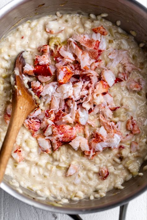 Lobster Risotto Recipe, Sautéed Leeks, Maine Recipes, Risotto Dinner, Maine Food, Lobster Risotto, Lobster Meat, Risotto Recipe, Lobster Recipes