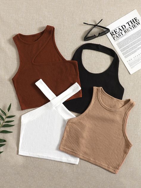 Multicolor Casual Collar  Poli�éster Liso Tirantes,Halter,Tank Embellished Elástico Ligero Verano Tops & Blusas & Camisetas de Mujer Teen Outfits, Crop Top Photography Ideas, Crop Top Aesthetic, Desk Organisation, Fits Ideas, Colorful Crop Tops, Fancy Tops, Girls Crop Tops, Cute Lazy Outfits