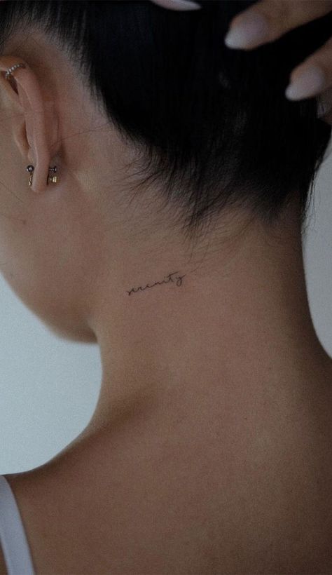 Tattoos Body Image, Small Image Tattoos For Women, Perfect Small Tattoos, It’s Written Tattoo, Behind Next Tattoo, Aestethic Tattoos For Women, Meaningful Dainty Tattoos For Women, Small Design Tattoos For Women, Women Small Back Tattoos