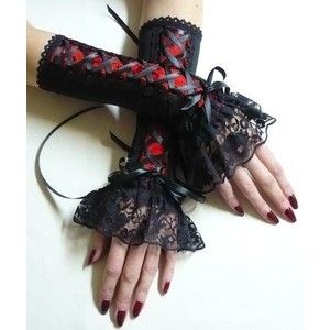 Gothic Gloves with Red Lace, Armwarmers, Goth Lolita Style Corset Vampire, Halloween, Victorian, Baroque fingerless Gloves, Mystery Corset Gloves, Goth Gloves, Gothic Gloves, Victorian Gloves, Lace Fingerless Gloves, Style Corset, Red Gloves, Victorian Goth, Gothic Clothes