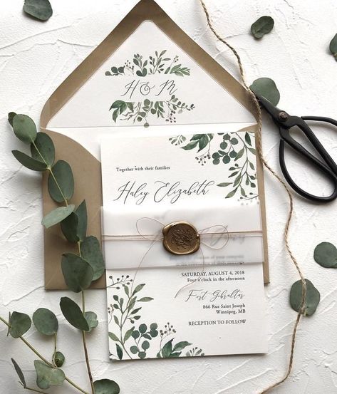 Art Deco Wedding Stationery, Rustic Green Wedding, Blush Wedding Stationery, Invitation Wax Seal, Vellum Wrap, Green Wedding Invitations, Greenery Wedding Invitations, Wedding Invitations Boho, Wedding Greeting Cards