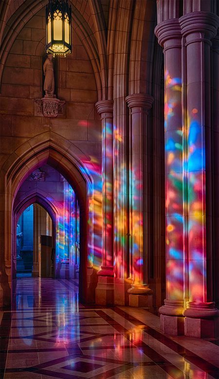 Cathedral Window Photography, Light Through Stained Glass Window, Stained Glass Windows Wallpaper, Rainbow Stained Glass Window, Repurposed Stained Glass Windows, Stained Glass Cathedral Windows, Color And Light Art, Large Stained Glass Window, Stain Glass Aesthetic