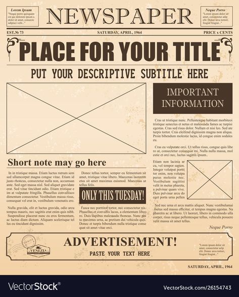 Retro Newspaper, Old Fashioned Fonts, Newspaper Background, Newsletter Layout, Newspaper Layout, School Newsletter, World History Lessons, Newspaper Template, Book Background