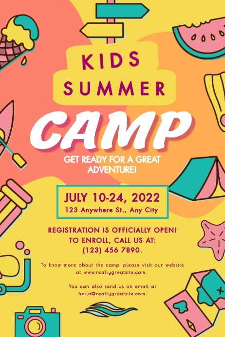 Summer Camp Banner, Class Poster Design, Summer Camp Activities, Class Poster, Poster Template Free, Summer Courses, Summer Classes, Summer Poster, Summer Camps For Kids