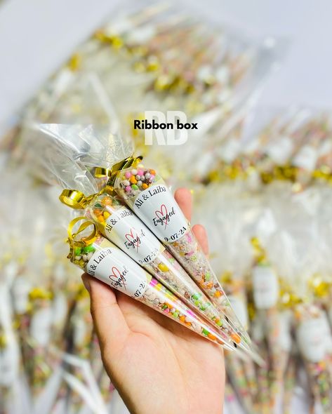 Our beautiful Wedding Sweet Cones, is all set to be dispatched to Sialkot, Pakistan! ✨🎀 Wedding Favors | Sweet Cones | Ribbon Box | Wedding Ideas | Wedding Day | Events | Baat pakki | Indian Wedding | Pakistani Weddings Bat Pakki Decoration Ideas, Baat Pakki Ideas, Baat Pakki, Sialkot Pakistan, Wedding Snapchat, Pakistan Wedding, Ribbon Box, Wedding Pakistani, Sweet Cones