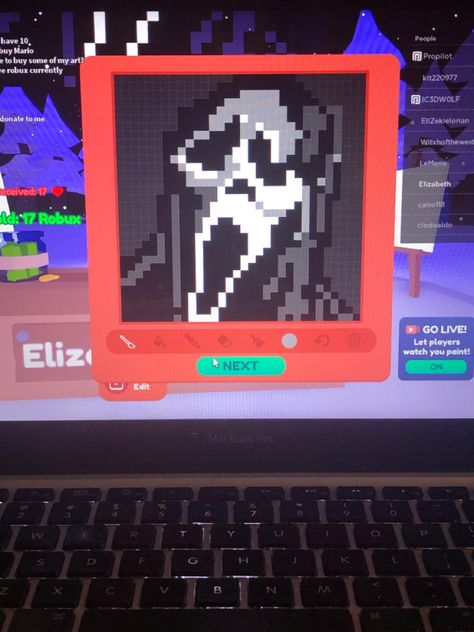 34x34 this took about 3 hours Ghost Face Pixel Art, 32 By 32 Pixel Art, 32 X 32 Pixel Art, Face Pixel Art, 32x32 Pixel Art, Cool Pixel Art, Pixel Drawing, Pixel Art Grid, Ghost Face