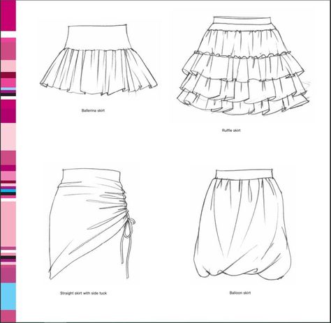 Skirts From Essential Fashion Illustrations, Details by Maite Lafuente Skirts Tutorial Drawing, How To Draw Pleated Skirts, Technical Drawing Skirt, Skirt Flat Sketch, Drawing Skirts, Skirts Drawing, Skirt Illustration, Skirt Drawing, Rara Skirt