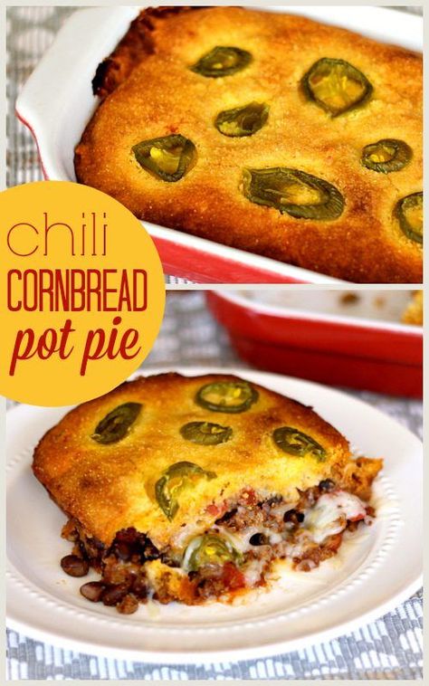 Chili Cornbread Pot Pie - The Weary Chef Cornbread Pot Pie, Chili Cornbread, Meatless Chili, Leftover Chili, Chili And Cornbread, Dinner Yummy, Kitchen Staples, Hearty Chili, Gf Flour