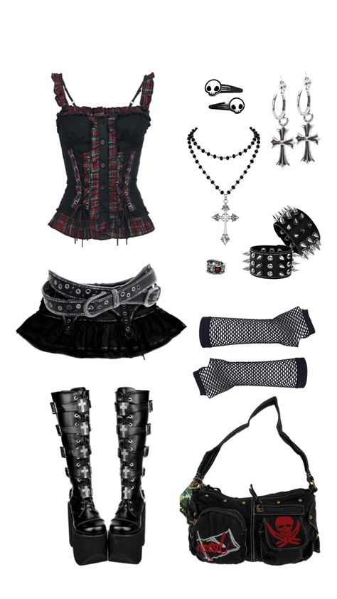 Misa Amane Accessories, Misa Amane Outfits Inspired, Cute Gothic Outfits For School, My Chemical Romance Inspired Outfits, Evanescence Concert Outfit, Emo Concert Outfit Punk Rock, Misa Amane Outfit Inspired Clothes, Mcr Inspired Outfits, Misa Amane Clothes