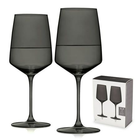 Enjoy your wine in gorgeous smoke gray wine glasses. Crafted from European crystal, these stemmed wine glasses have a modern, angled silhouette with elegant stems and a striking hue. Quantity: 2 glasses Materials: European lead-free crystal Capacity: 22 oz. Care: Hand wash only Size: One Size. Black Wine Glasses, Long Stem Wine Glasses, Colored Drinking Glasses, Modern Wine Glasses, Unique Wine Glasses, Colored Wine Glasses, Vintage Wine Glasses, White Wine Glasses, Crystal Stemware