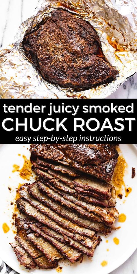 Chuck Roast Recipe, Easy Smoker Recipes, Pellet Smoker Recipes, Smoked Chuck Roast, Traeger Grill Recipes, Chuck Roast Recipes, Pellet Grill Recipes, Traeger Recipes, Smoked Meat Recipes