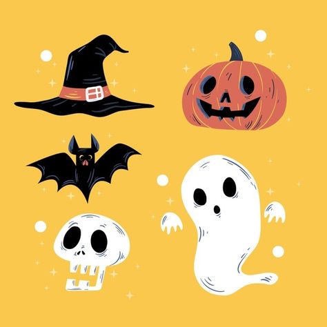 Halloween element collection drawn Free ... | Free Vector #Freepik #freevector #design #halloween #hand #hand-drawn Trick Or Treat Yourself, Halloween Illustrations, Creepy Halloween Decorations, Couples Halloween, Halloween Illustration, Halloween Vintage, Theme Halloween, Arte Inspo, Creepy Halloween