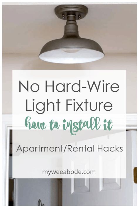 Installing a wireless ceiling light with a remote is easy, affordable, and versatile. Learn how to do the magic trick hack that lets you use any light fixture in any living space. #myweeabode #magiclight #wireliesslight #diyproject #diyhack Wireless Lighting Ceilings, Wireless Ceiling Light, Install Ceiling Light, Rental Hacks, Wire Light Fixture, Do It Yourself Decoration, Lighting Hacks, Apartment Lighting, Wireless Lights