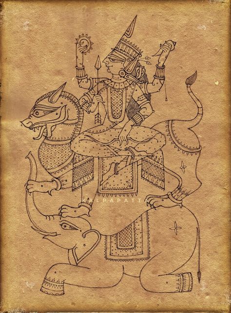 Abstract Hindu Art, Navdurga Drawing, Indian Mythology Art, Indian Ancient Art, Abstract Painting Indian, Indian Abstract Art, Hindu Drawing, Kalamkari Art, Backpiece Tattoo